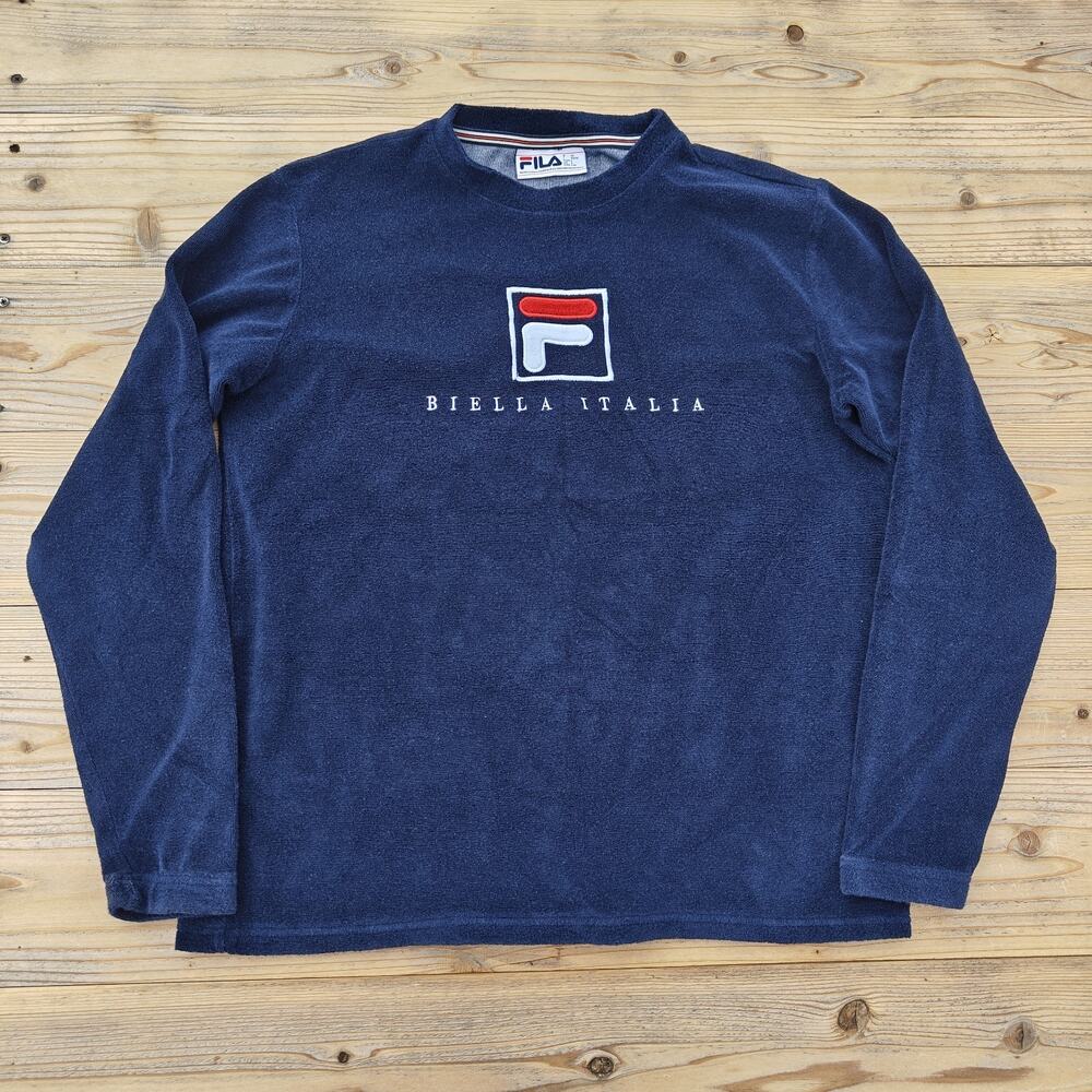 Vintage Fila Biella Italia Mens Sweater Embroidered Blue Pullover Size Large